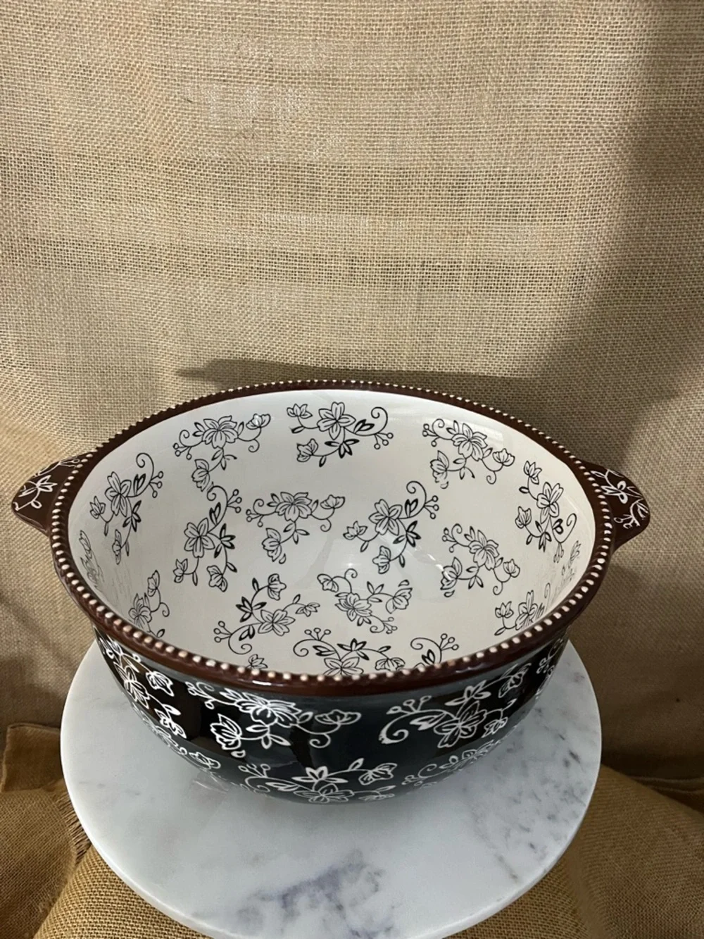 Floral Lace Black by TEMP-TATIONS 4 Qt Handled Bowl